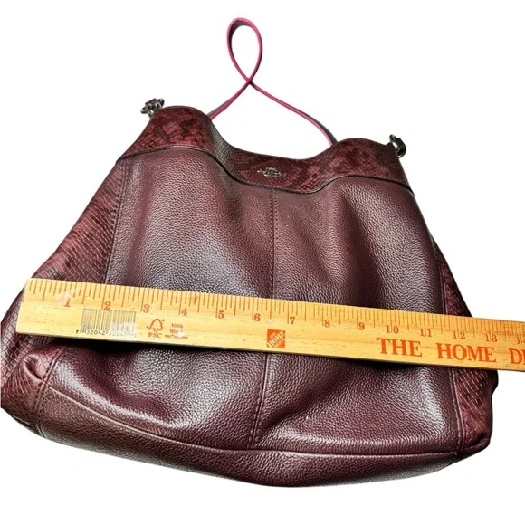 Coach Lexy Colorblock Pebble Leather & Genuine Snakeskin Shoulder Bag Burgundy - Picture 16 of 16